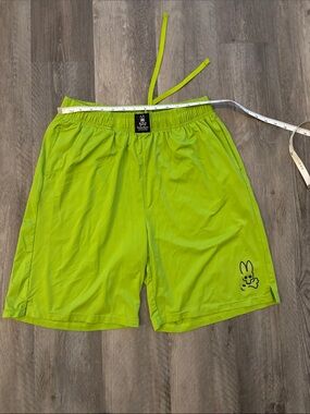 Psycho Bunny Lime Green Performance Shorts, Mens Size Medium